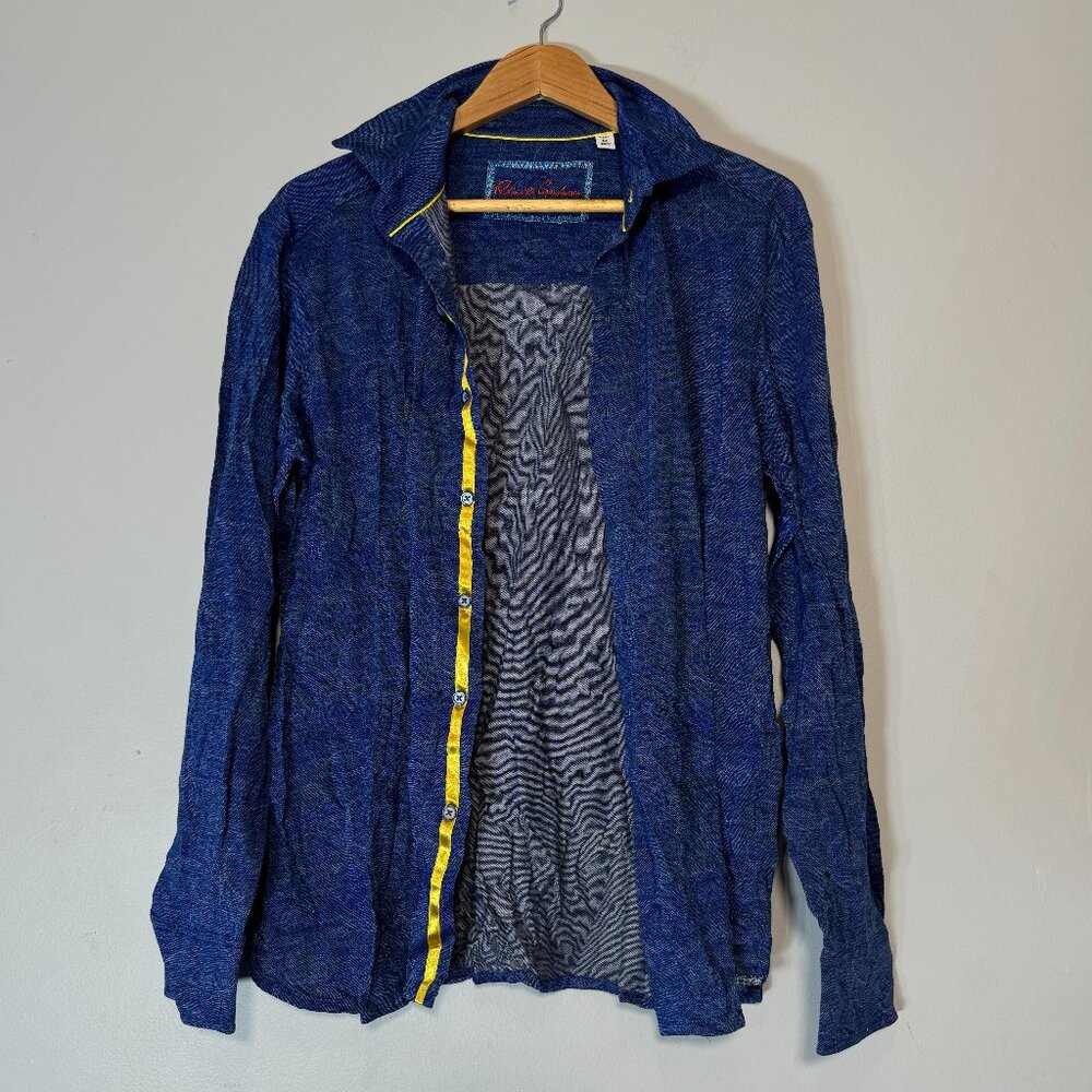 Robert Graham Blue Printed Button Up Long Sleeve Shirt Embroidered